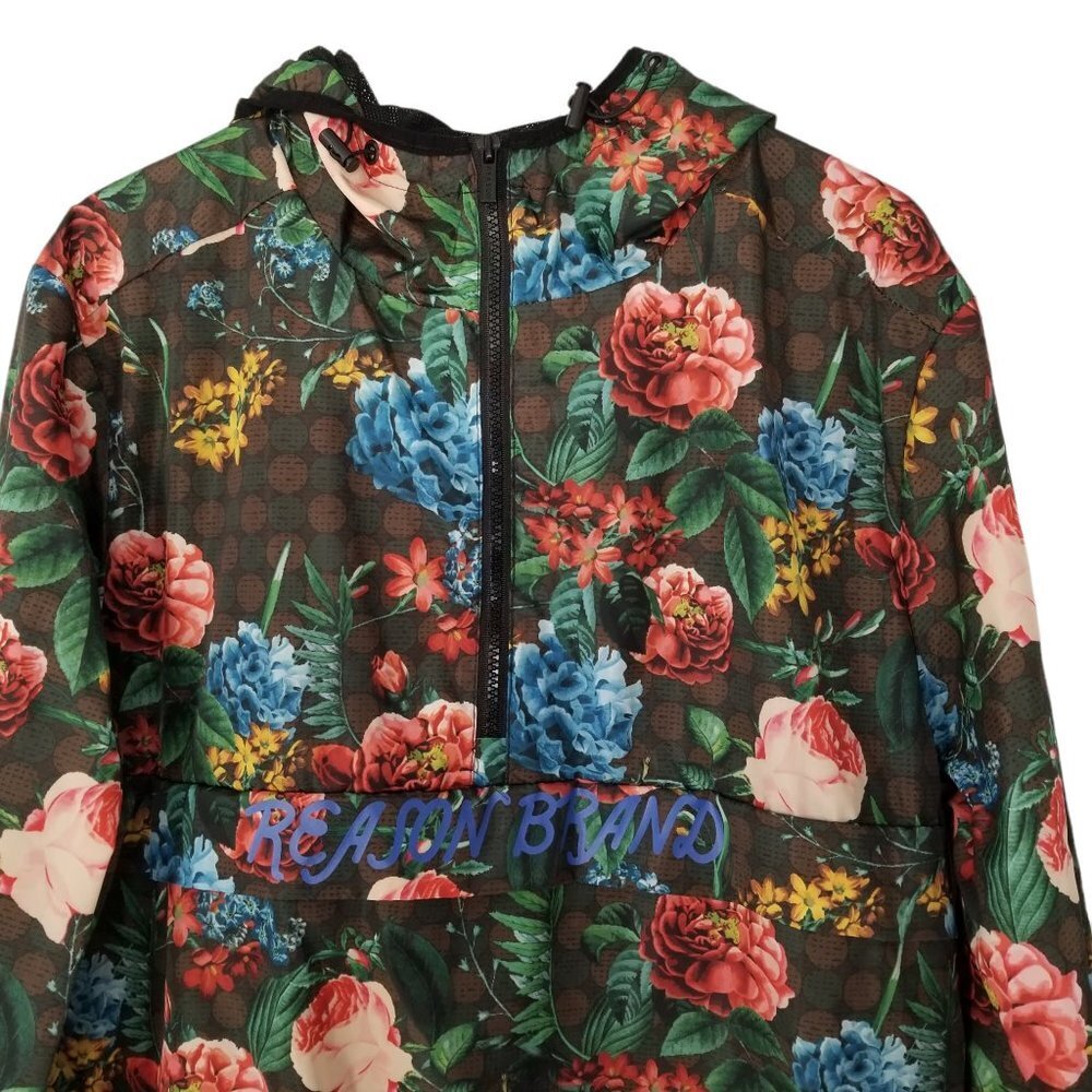 Reason Men's Black Floral Multi Color Hooded Windbreaker Jacket Size Lar… - Picture 4 of 8